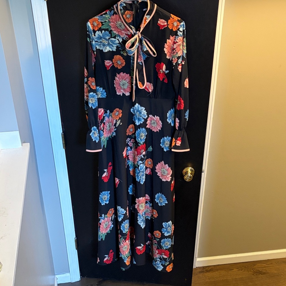 Black Floral Tie-Neck Maxi Dress - Blue & Pink Blooms